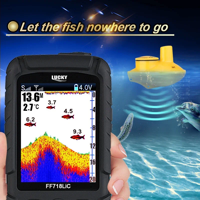 LUCKY Portable Fish Finder 45M Depth 125Khz Wireless Sonar Sensor Echo Fishing Sounder 100M Range For Lake Fishing Sea Fishing