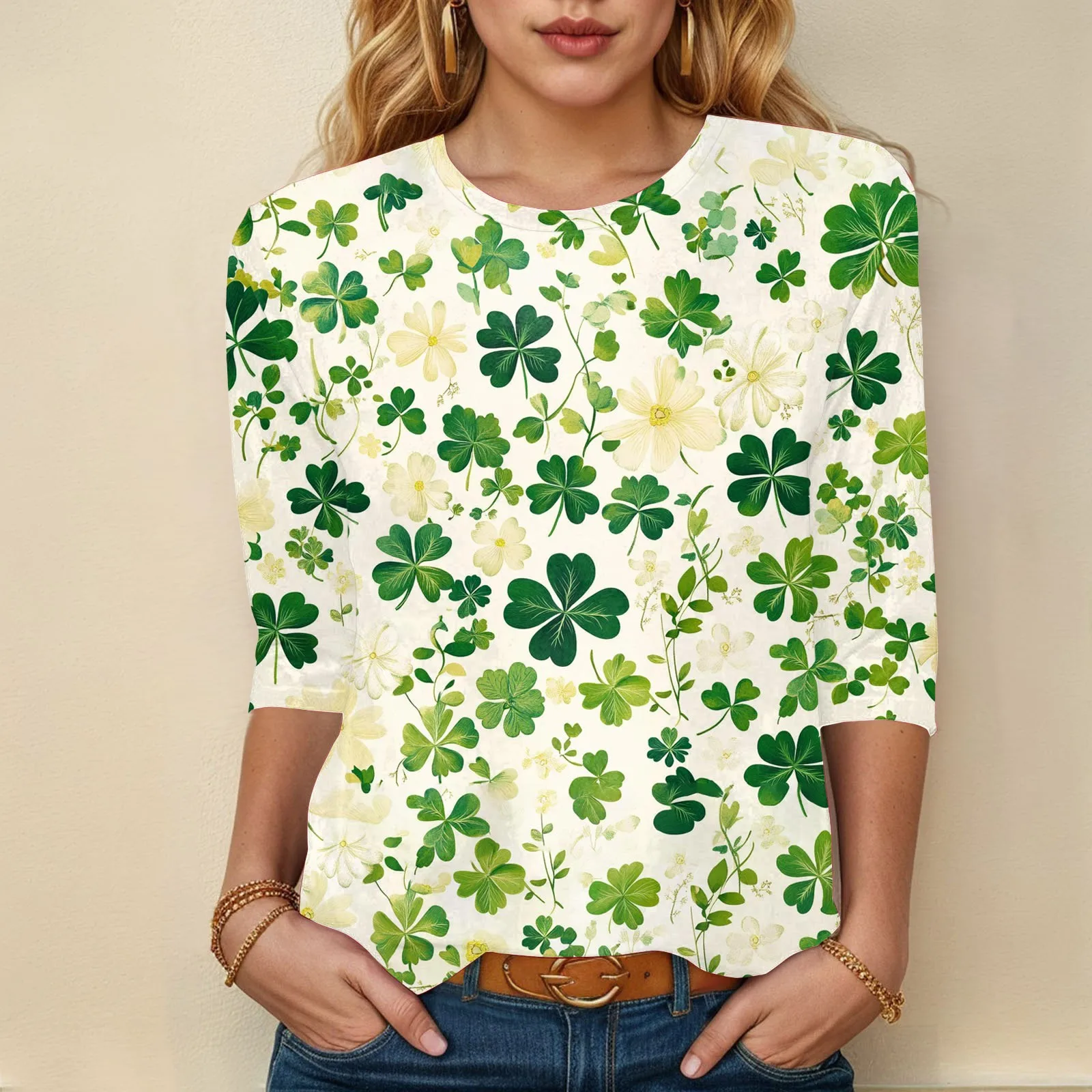 Summer St. Patrick’S Day Women T Shirt 3/4 Sleeve 3d Print Themed Festival Party T Shirt Tops Trendy Blouse Ropa De Mujer