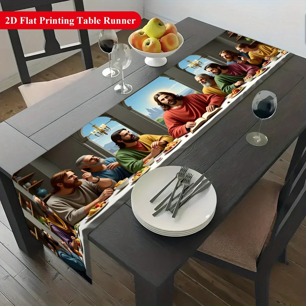 2D‑Printed The Last‑Supper Art Table Runner, Decor for Dining Table, Coffee‑Table, Gatherings, Indoor‑Outdoor Parties