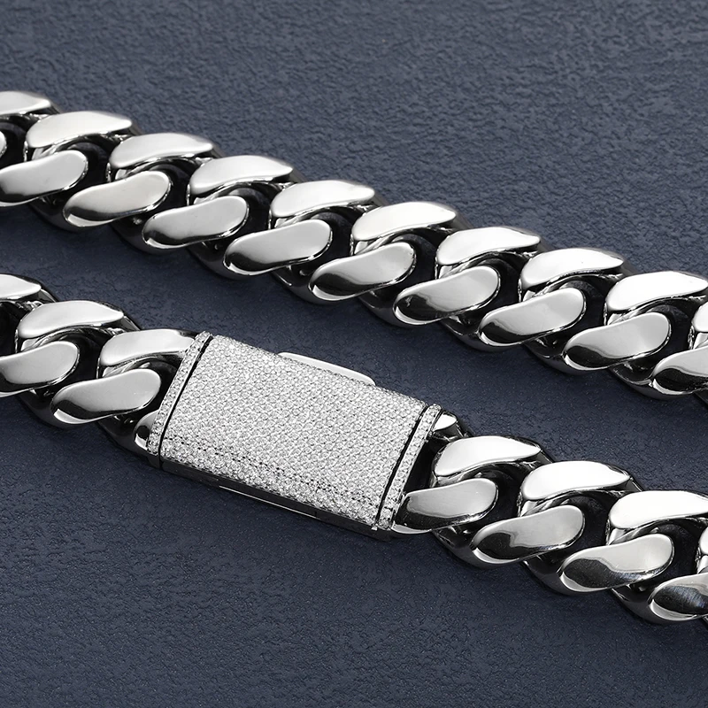 Hip Hop Jewelry Mens 18K Gold 925 Sterling Silver VVS Moissanite Diamond Iced Out Buckle Heavy Plain Cuban Link Chain Necklace..