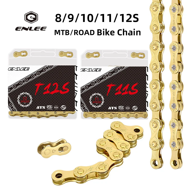 Enlee Bike Chain 6 7 8 9 10 11 12 Speed Velocidade Electroplated Bicycle Chain Mountain Road Bike MTB Chains Part 116 Links