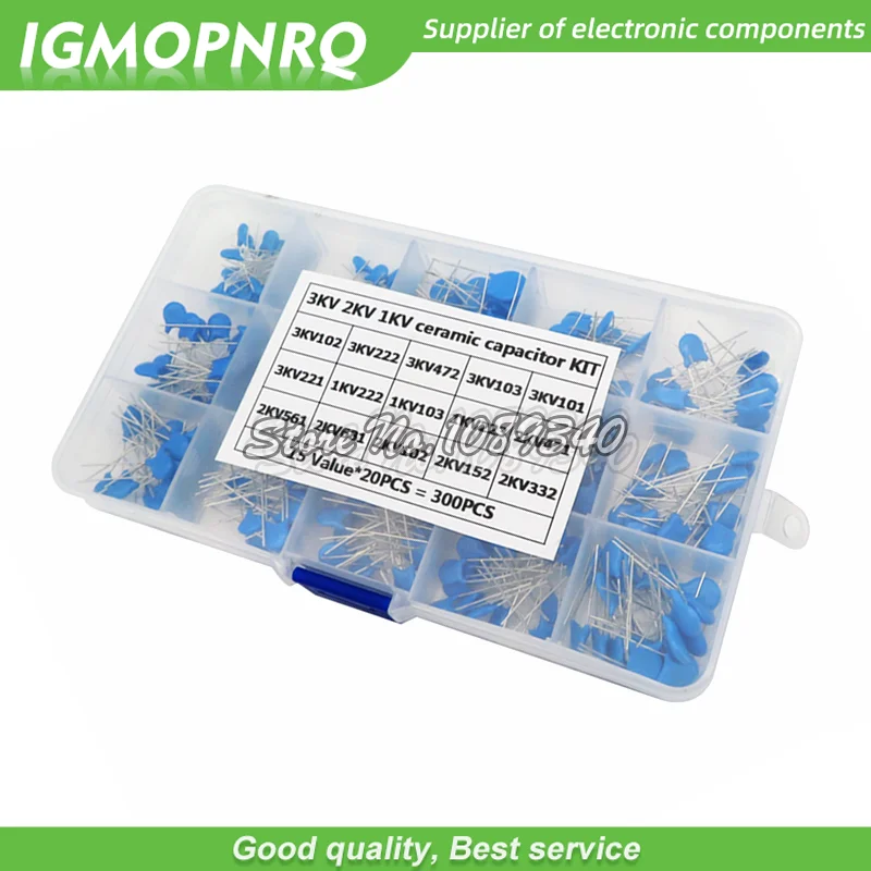 15Values*20PCS Capacitor Set High Voltage Ceramic Capacitors Assortment Assorted Kit Box 1nF 2.2nF 10nF 22nF 0.47nF 0.56nF-10nF