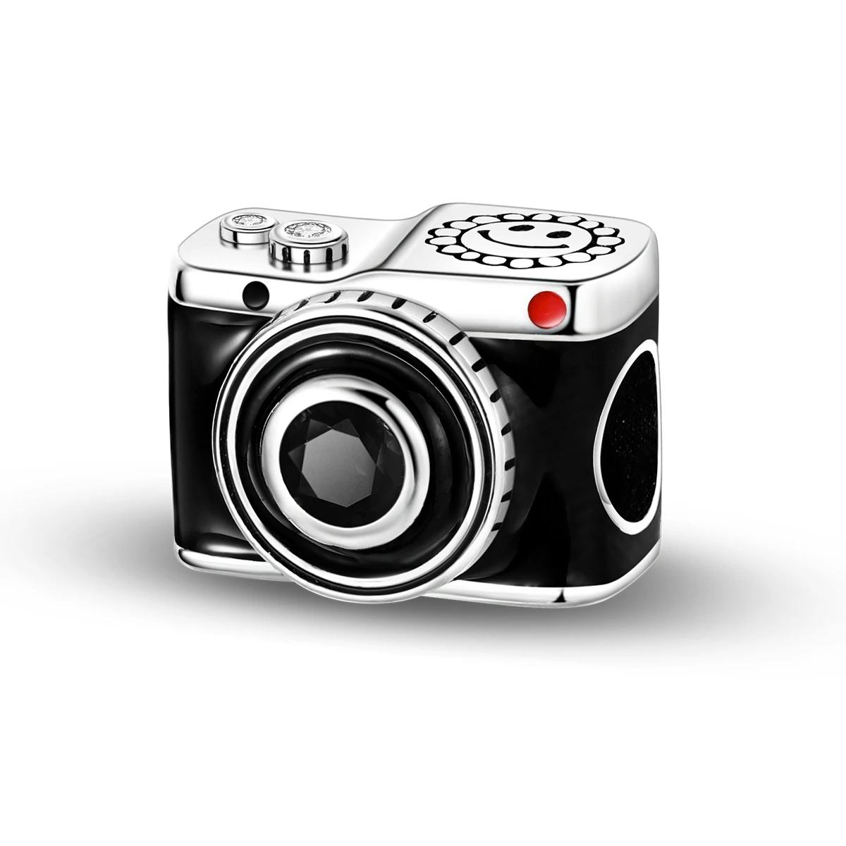 925 Sterling Silver Black Camera Charms Black Enamel Clear CZ Beads Fit Bracelets Necklace Women Photography Lover Jewelry