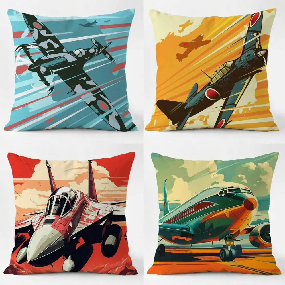 Aircraft Airplane Cool Cushion Cover Daily Washable Linen Pillowcase Soft  for Sofa Bed Home Room Decor