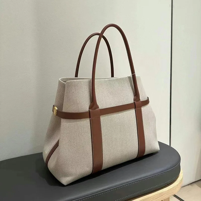 

Повседневная парусиновая сумка через плечо с ремешком из крайней кожи, новая женская дорожная сумка-тоут, большая