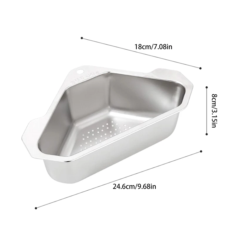 Stainless Steel Triangle Drain Basket Kitchen Sink Filter Shelf Fruit Vegetable Drainer Storage Rack Basket Bar With Suction Cup