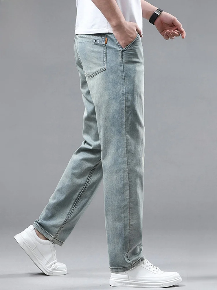 

Men's Slim Fit Elastic Denim Jeans Spring 2024 Trendy Brand Youthful Cotton Polyester Stretch Fabric Wear Resistant
