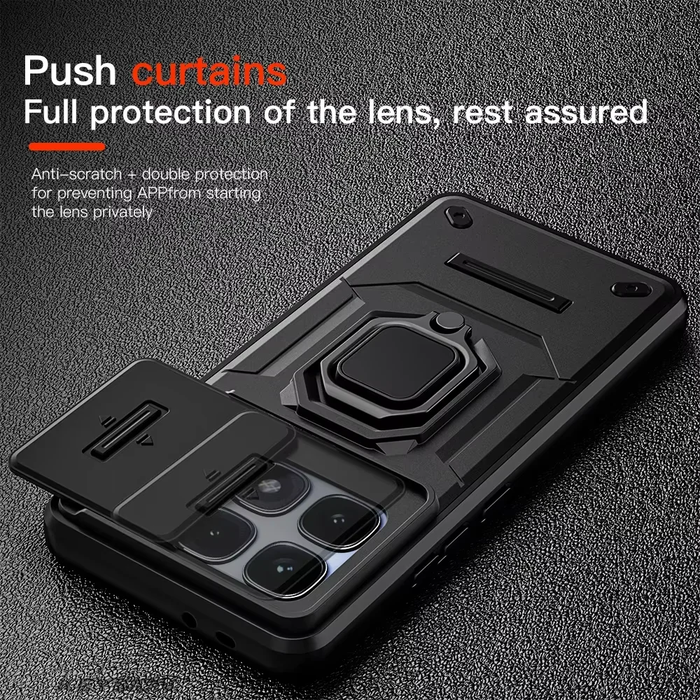 Case for Xiaomi Redmi Note 13 Pro 5G Xiaomi 14T Poco X6 Pro Slide Camera Ring Stand Armor Anti-fall Protection Kickstand Cover