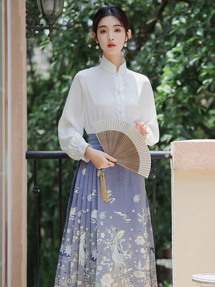 New Chinese Style Improved Ming Dynasty Mamian Skirt Small Size One-Piece Half Skirt Hanfu Early Autumn Ancient Style National S