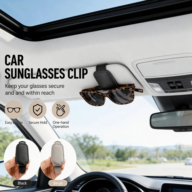 Leather Car Glasses Clip Firmly Fix Sunglasses No View Block Universal Fit Multiple Car Models Convenient In-car Eyeglass Holder