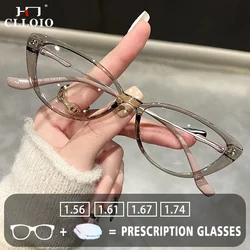 CLLOIO Women Tall Cat Eyes Photochromic Myopia Glasses Anti Blue Light Reading Eyeware Computer Optical Prescription Eyeglasses
