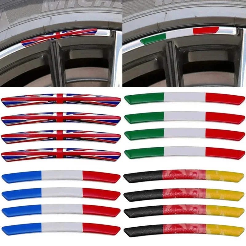 4PCS UK ITALY FRANCE GERMANY Flag Car Tires Decals Waterproof Rim Wheel Hub Stickers For Alfa Romeo Peugeot KIA BMW FORD