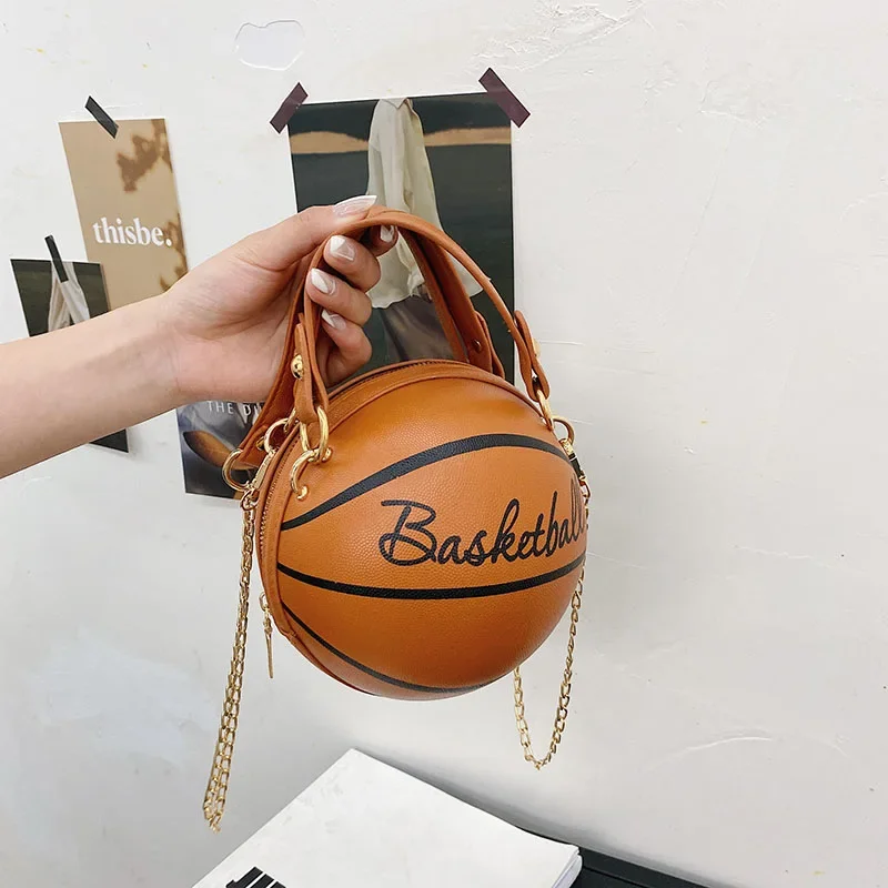 Fashion Personality Female Leather Pink Basketball Bag Ball Purses For Teenagers Women Shoulder Bags Crossbody Chain Hand Bags