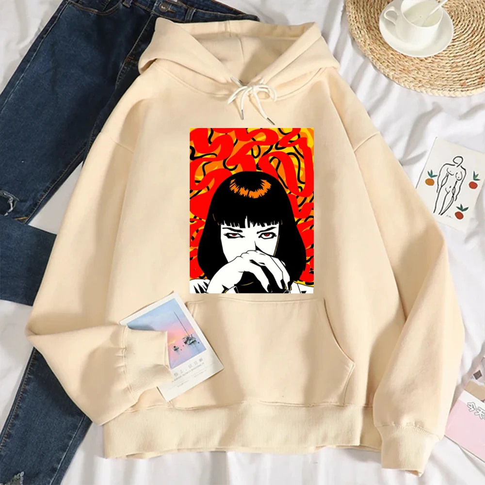 Mia Wallace Quentin Tarantino Printed Hoodie Comfortable Personality Pocket Adjustable Drawstring Drop Shoulder