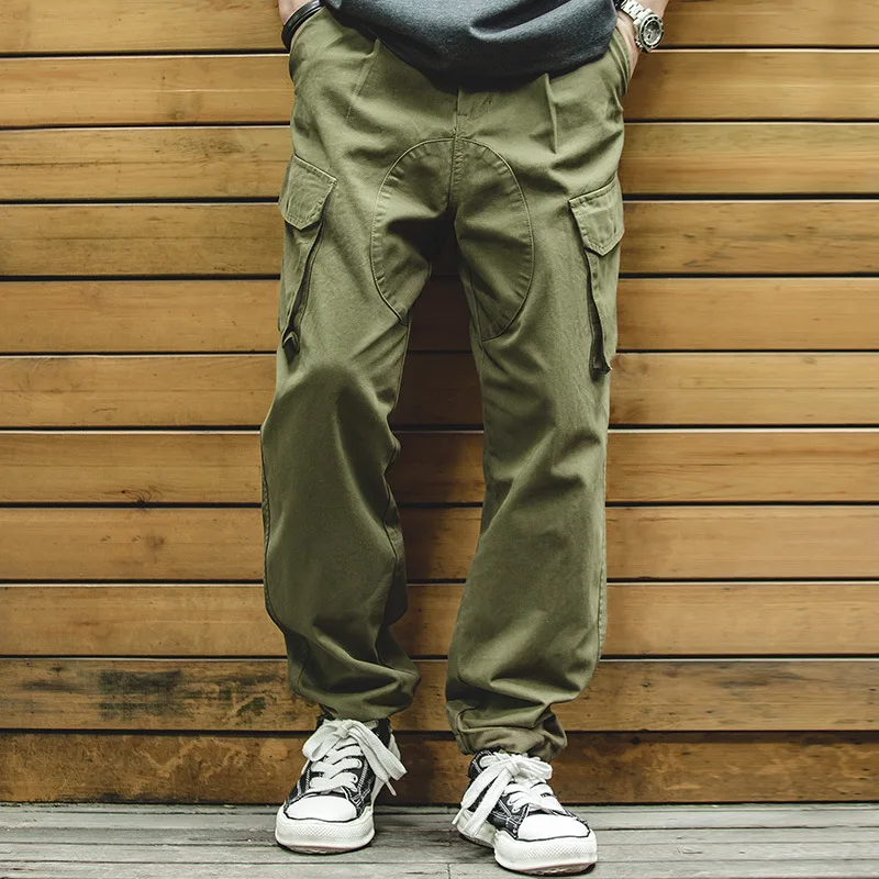 

Maden Casual Trousers Men's Loose Fit Cargo Pants Elastic Dstring Big ket Khaki Long Trousers Autumn Seasonal Wear