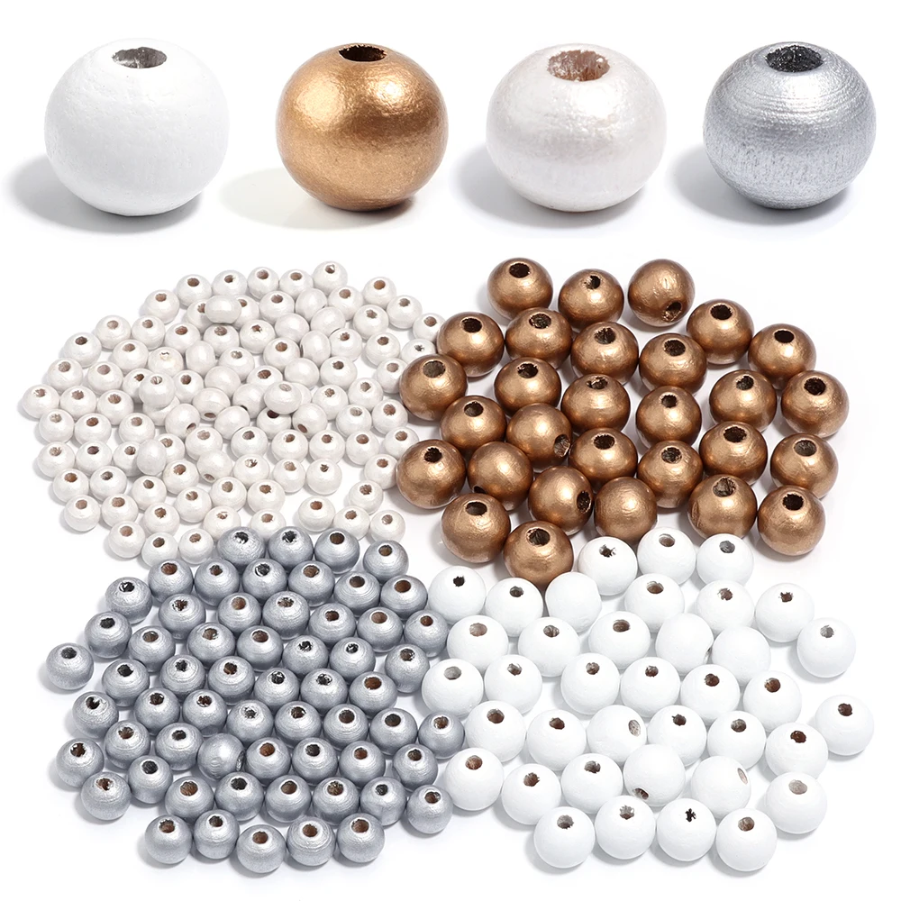 50-200pcs/Lot Plated Color Wooden Beads Coated Round Loose Spacer Ball Bead for Jewelry Making DIY Bracelet Necklace Accessories