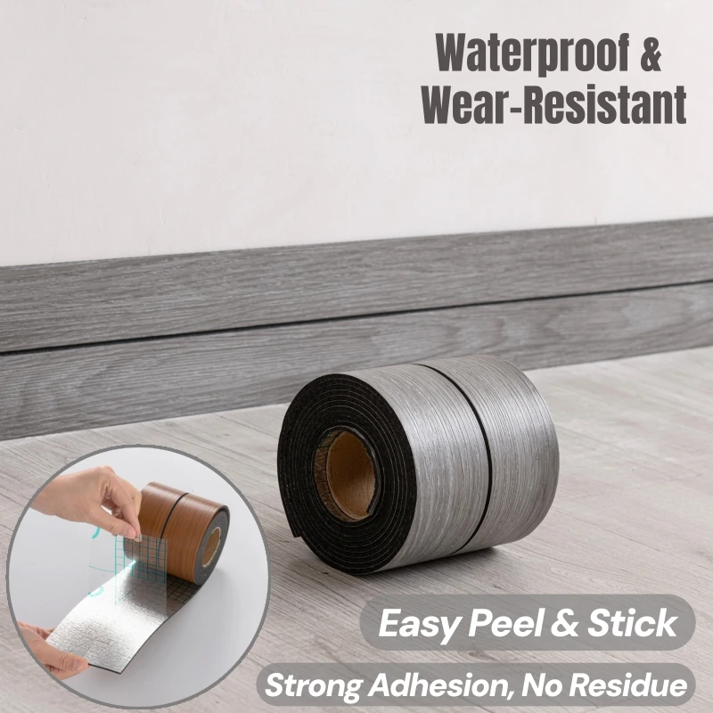 

PVC Self-Adhesive Wood Grain Skirting Board, Waterproof Peel and Stick Floor Edge Trim,Decor Waist Line for Door Home Renovation