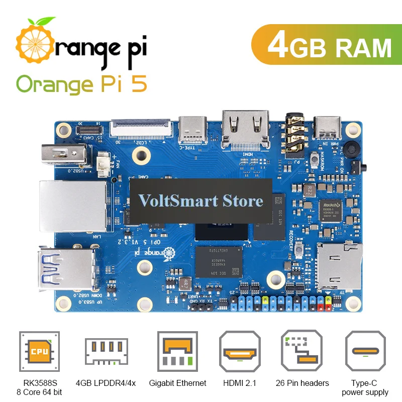 VoltSOrange Pi 5 4GB RK3588S PCIE Module External WiFi+BT,SSD Gigabit Ethernet Single Board Computer, Run Android Debian OS