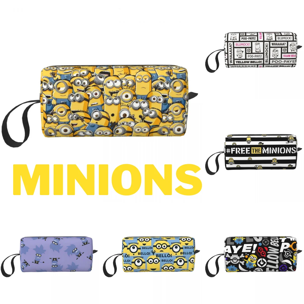 

M-Minions Collages Cosmetic Bags For Makeups Couples Aesthetic Storage Organizers Portable Zipper Home Polyester Makeup Bag