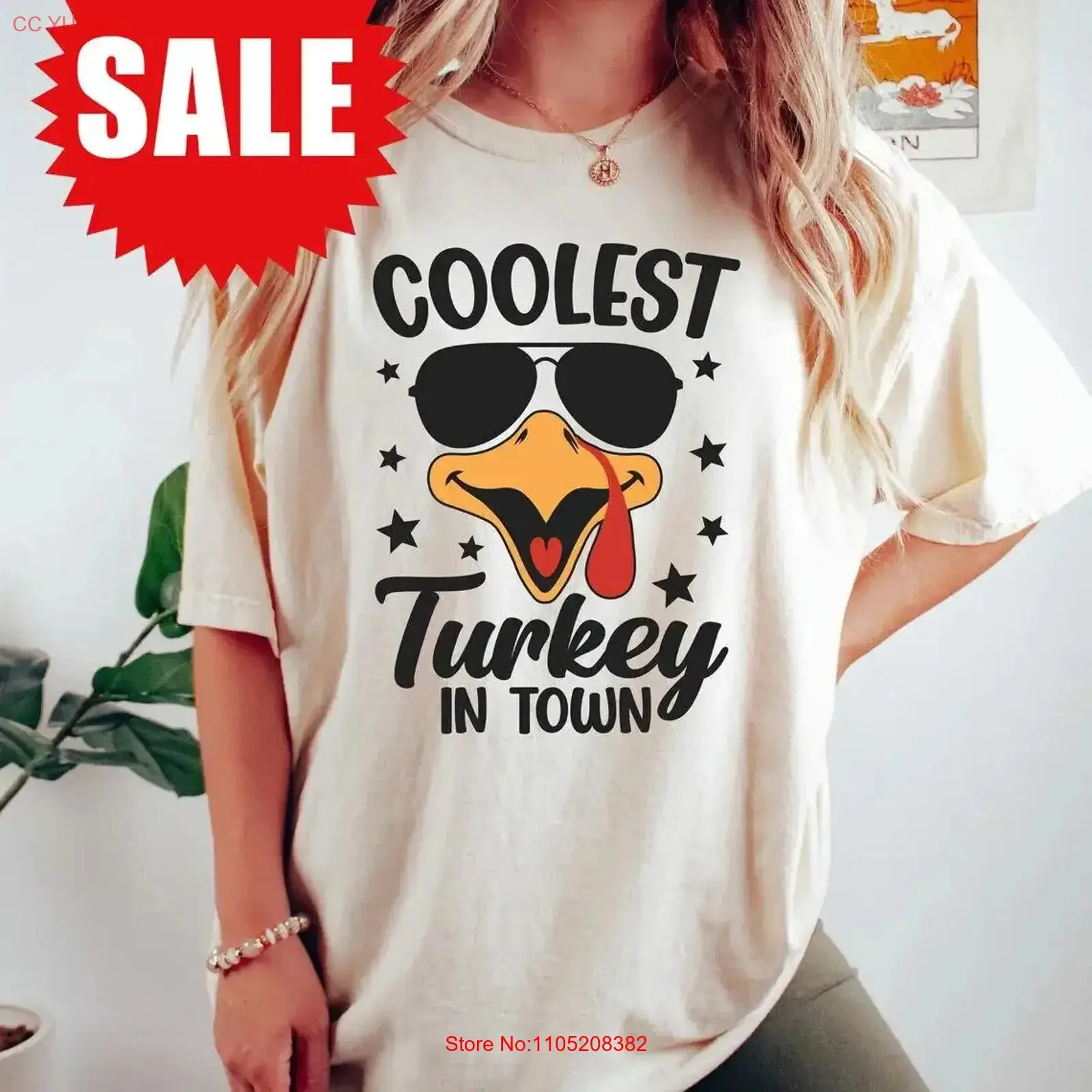 

Funny Thanksgiving Coolest Turkey In Town Cotton T Shirt F65160 vintage Washed designer clothes Soft Breathable Stylish Unisex