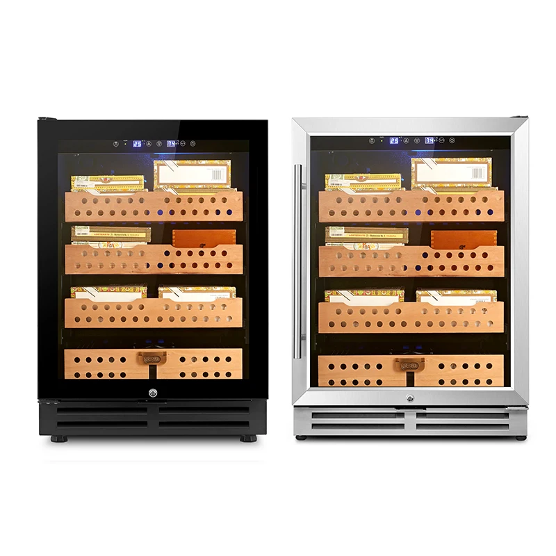 Spanish Cedar Wood Inner Humidor Electric Cooler Luxury Compressor Tall Display Cigar Cabinet