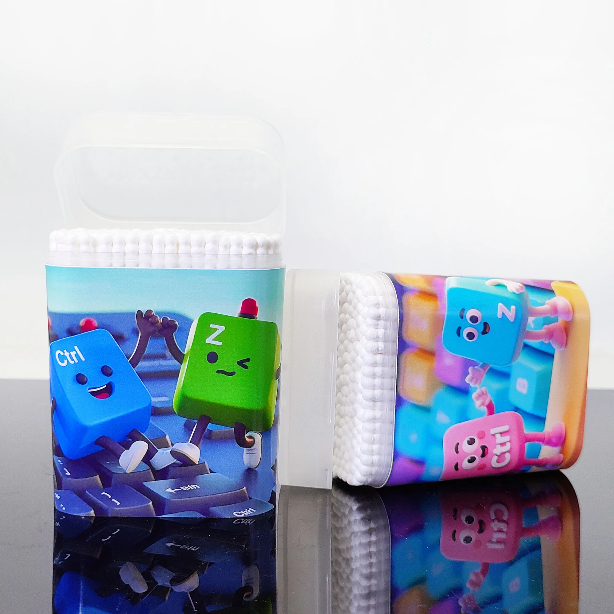 200 uds/600 Uds. Hisopo de algodón con tema de teclado creativo hisopo de algodón de palo fino redondo en espiral de doble cabeza multifuncional.