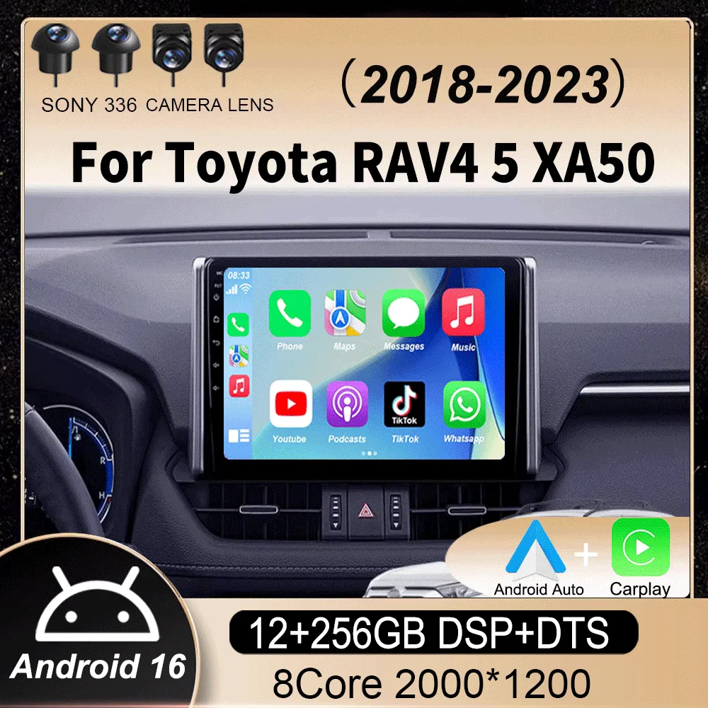 Android 16 Carplay Auto For Toyota RAV4 5 XA50 2018 2019 2020 2021 2022 2023 Video Player Car Radio WIFI+4G DSP 2DIN Stereo