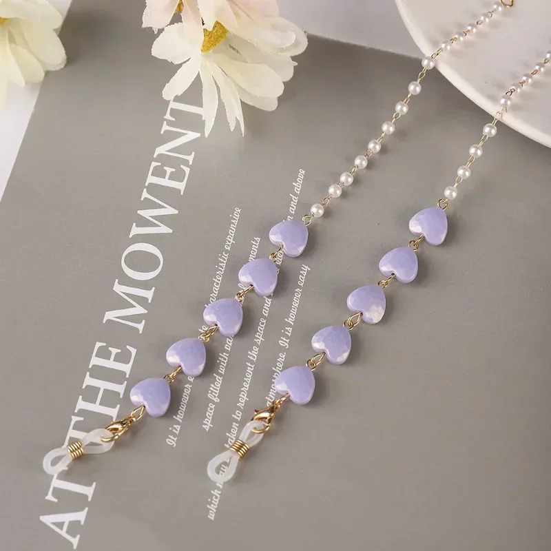 Color Love Glasses Chain All-in-one Pearl Heart-shaped Mask Headphone Anti-loss Wholesale Sunglasses Chain Women