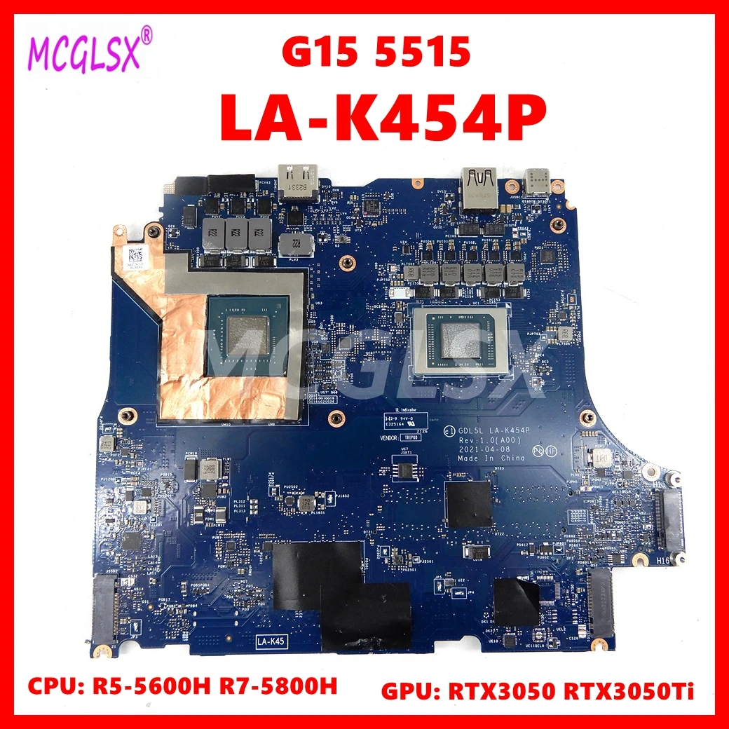 

LA-K454P Laptop Motherboard For Dell G15 5515 Notebook Mainboard with R5-5600H R7-5800H CPU RTX3050 RTX3050Ti-V4G GPU