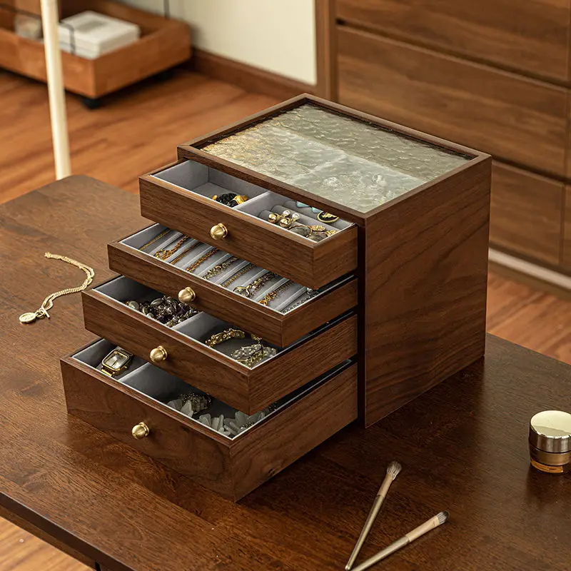 

Jewelry box storage box High-end exquisite hand jewelry necklace storage Wooden drawer Large capacity multi-layer storage box
