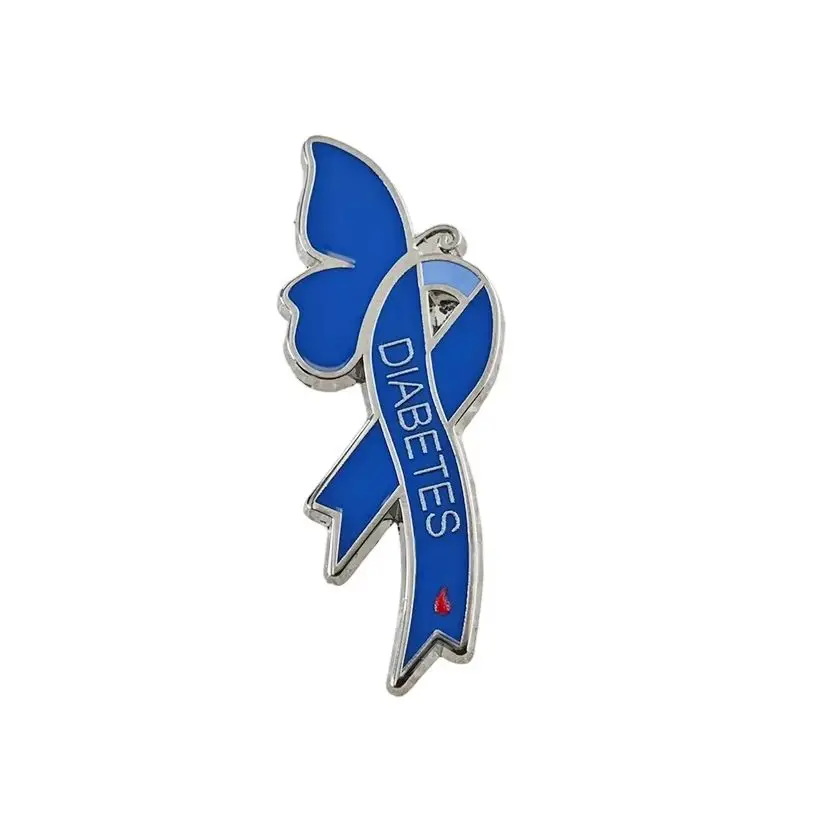 Blue Ribbon Diabetes Awareness Enamel Pin Blue Butterfly Shield Brooch Chronic Illness Support Jewelry Gift