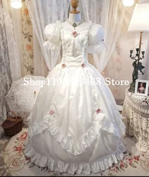 White Fantasy Lolita Prom Dresses Square Neck Bubble Sleeve Corset Corset Appliquéd Poncho Vestidos De Gala