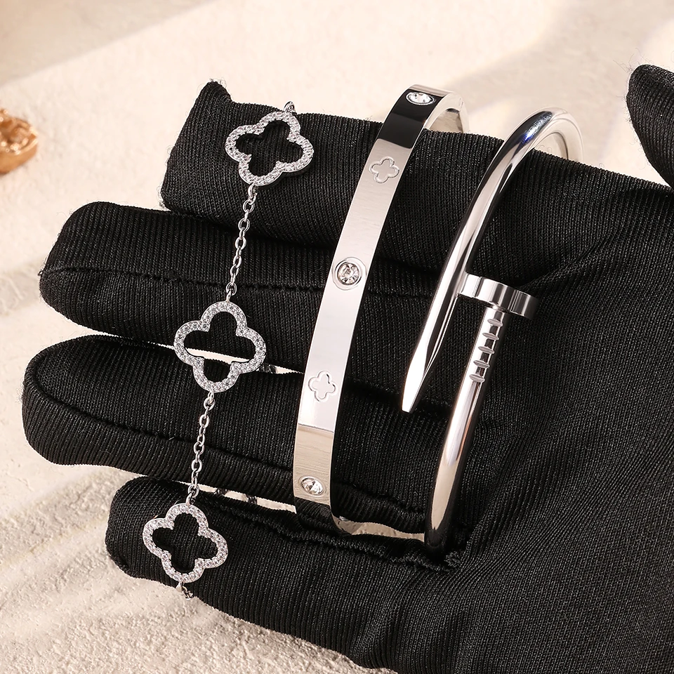 مجموعة أساور فاخرة رائعة مكونة من 3 قطع من Rakol مع أحجار الراين المتلألئة، مناسبة لمجوهرات ملابس الحفلات النسائية #5