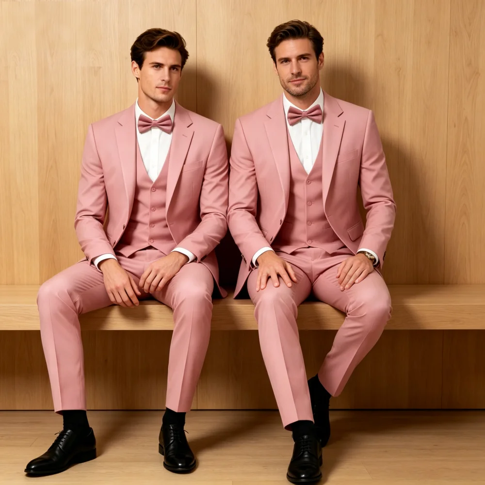 

Men's Three-Piece Suit Set - Business Casual Groomsmen Wedding Attire Waistcoat Trousers Jacket Ensemble for Banquet