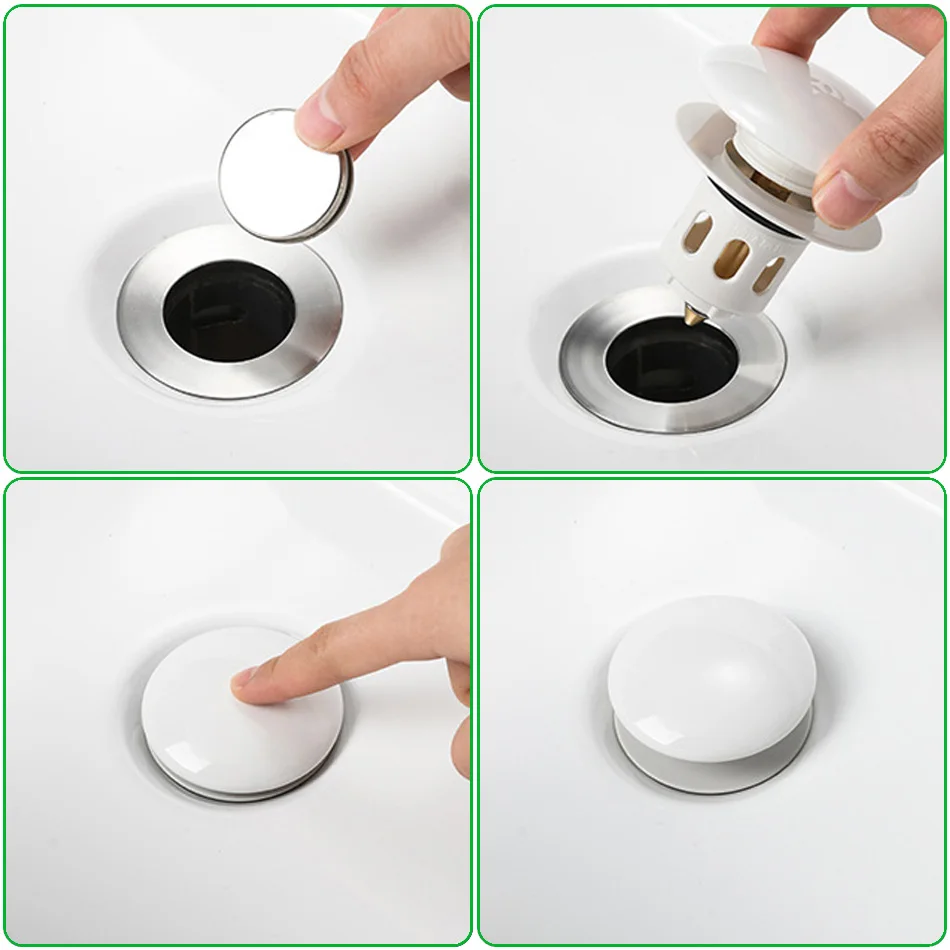 Pop Up Drain Bounce Button for Bathroom Washbasin Sink Plug Drainer Brass Ceramic White  Waste Stopper Basin Faucet Accessory