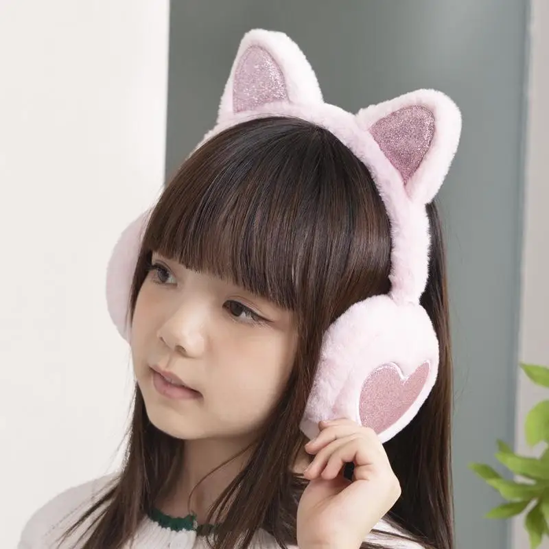 أفخم الشتاء الدافئة الأذن غطاء للأذنين بريق القط الأذن تدفئة القلب الفراء شنق غطاء للأذن للنساء فتاة إيرفلاب الباردة حماية الأذن يفشل #4