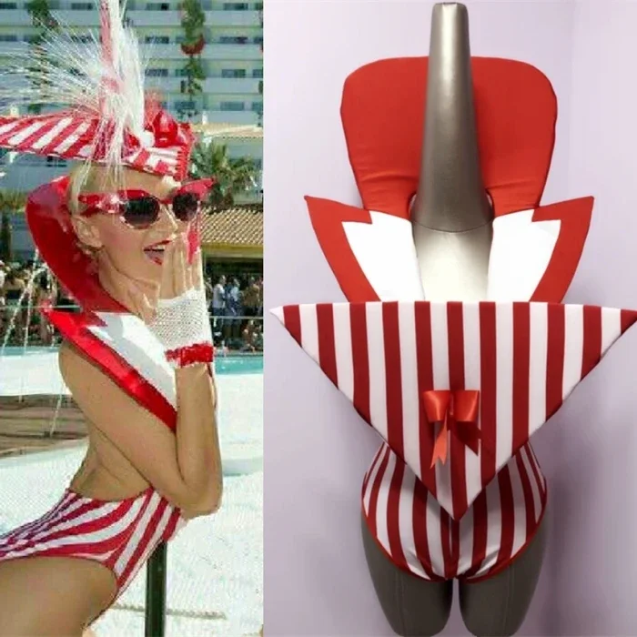 Sexy Backless V-neck Red-White Striped Bodysuit Bar Nightclub DJ Party Performance Stage Wear Female Singer Dance Team Costume