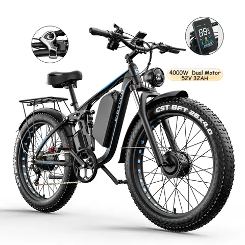 E-BYCCO  5000W Peak/4000W Dual Motor Electric Bike , Up to 45MPH Speed E-Bike,100-Mile Range, IP65 Waterproof, 52V 32Ah Remova