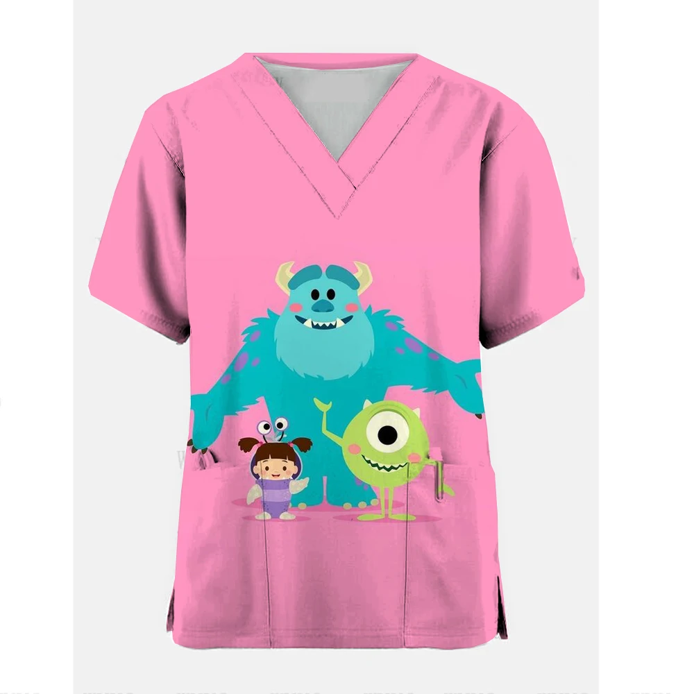 Toy Story 4 Nursing Work Scrub Women's Short-sleeve V-neck Clinic Nurse Uniform Protective Clothing Care Worker Lab Tops