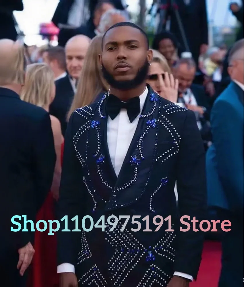 Luxury Crystal 2-piece Men's Suit Delicate Men's Stage Costume Wedding Party Dress Celebrity Gowns Special Occasion Gowns