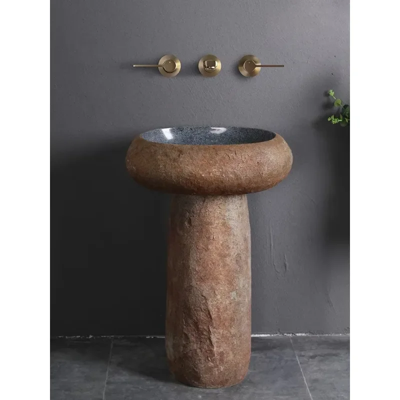 Pebble Column Basin Natural Stone Creative Outdoor Courtyard Wash Basin Combination Designer Style Cobble Washbasin