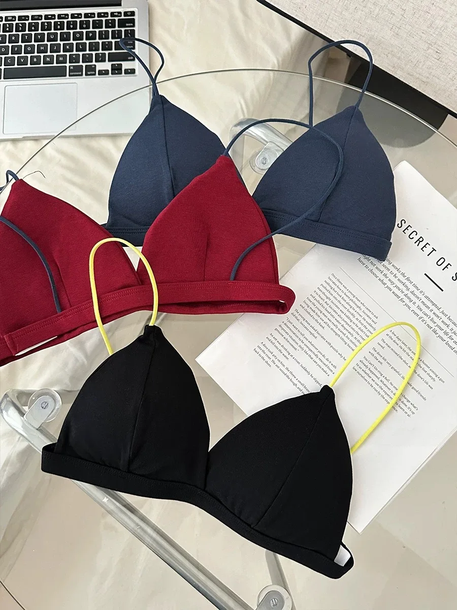 

Faionable e Cup Bra Sexy Bal Gathered Small Breasts Women's Underwear Comfortable Wirel Contrast Color Design