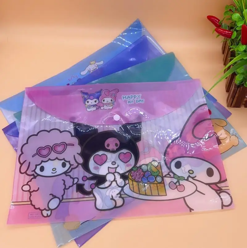 Soporte de archivo Sanrio A4 Hello Kitty Kawaii, bolsa de almacenamiento para estudiantes, Kit de información de dibujos animados Kuromi, bolsa de papel de prueba de moda