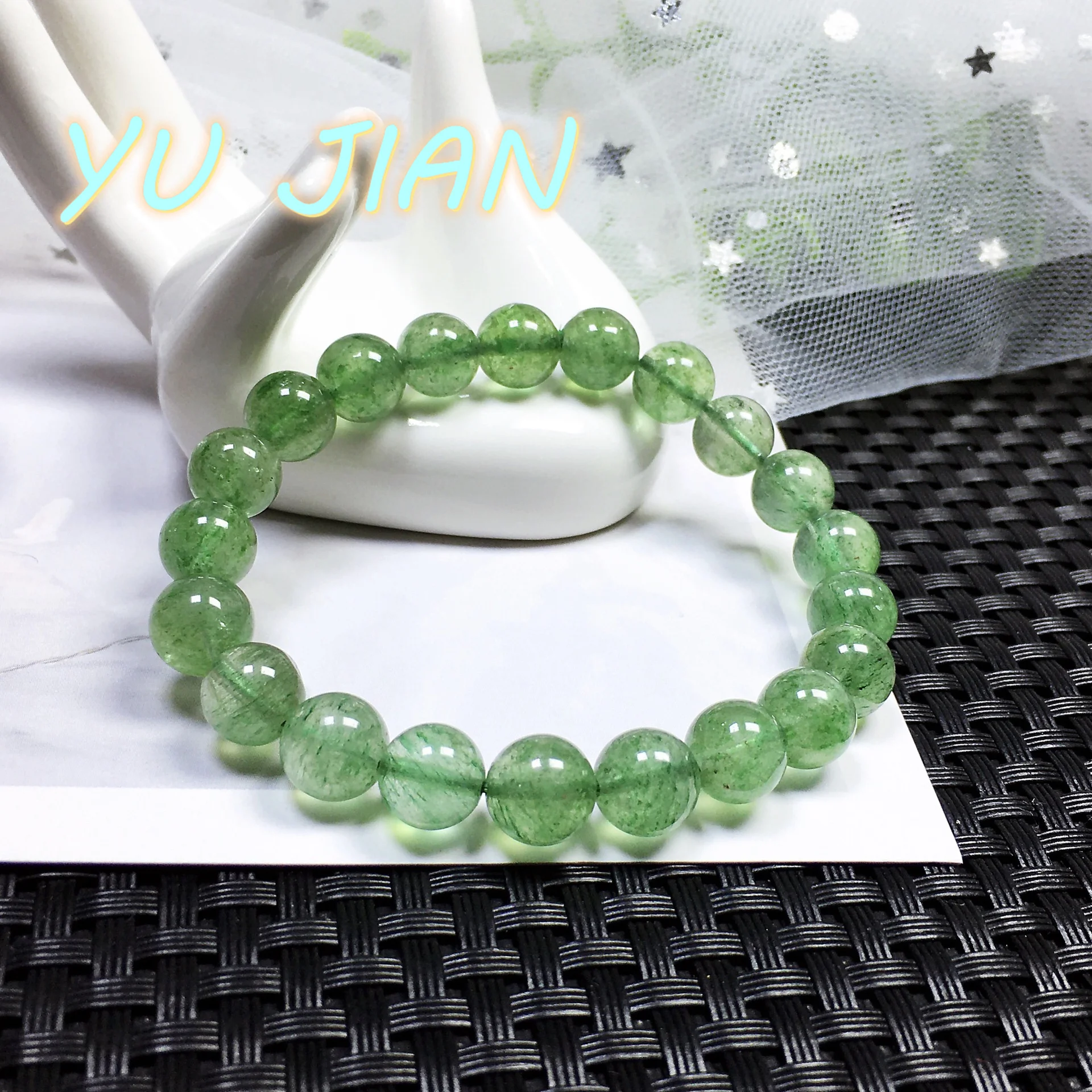 New Natural Lucky Guardian Transit Handring Green-Strawberry Quartz Bangles Green Cyrstal Beaded Bracelet Transfer Fine Jewelry