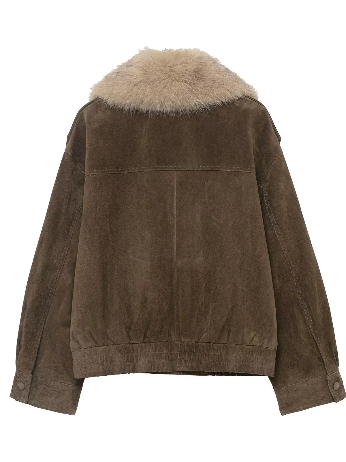 شتاء جديد دافئ فو الفراء تأثير المخملية الملمس الجلود Jaet المرأة عادية فضفاض صالح طويل Sve معطف زر إغلاق