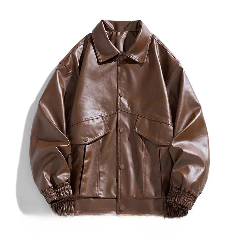 

Faionable 2025 Men's PU Leather Jaet Motorcycle Racing Suit Stand Collar Coat Youthful Energy Sle Artificial Leather