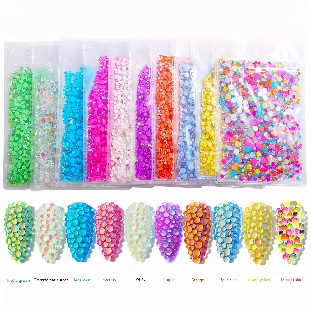 1440 stücke mehrfarbige Multi-Size-Glas halbrunde Nail Art Dekoration Flatback Strass Kristall Meerjungfrau Perlen DIY Telefon Fall