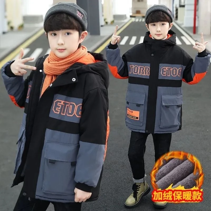 Boys Coat Jacket Cotton Outerwear Windbreak 2023 Fashion Thicken Velvet Winter Warm Christmas Gift Children\'s Clothing