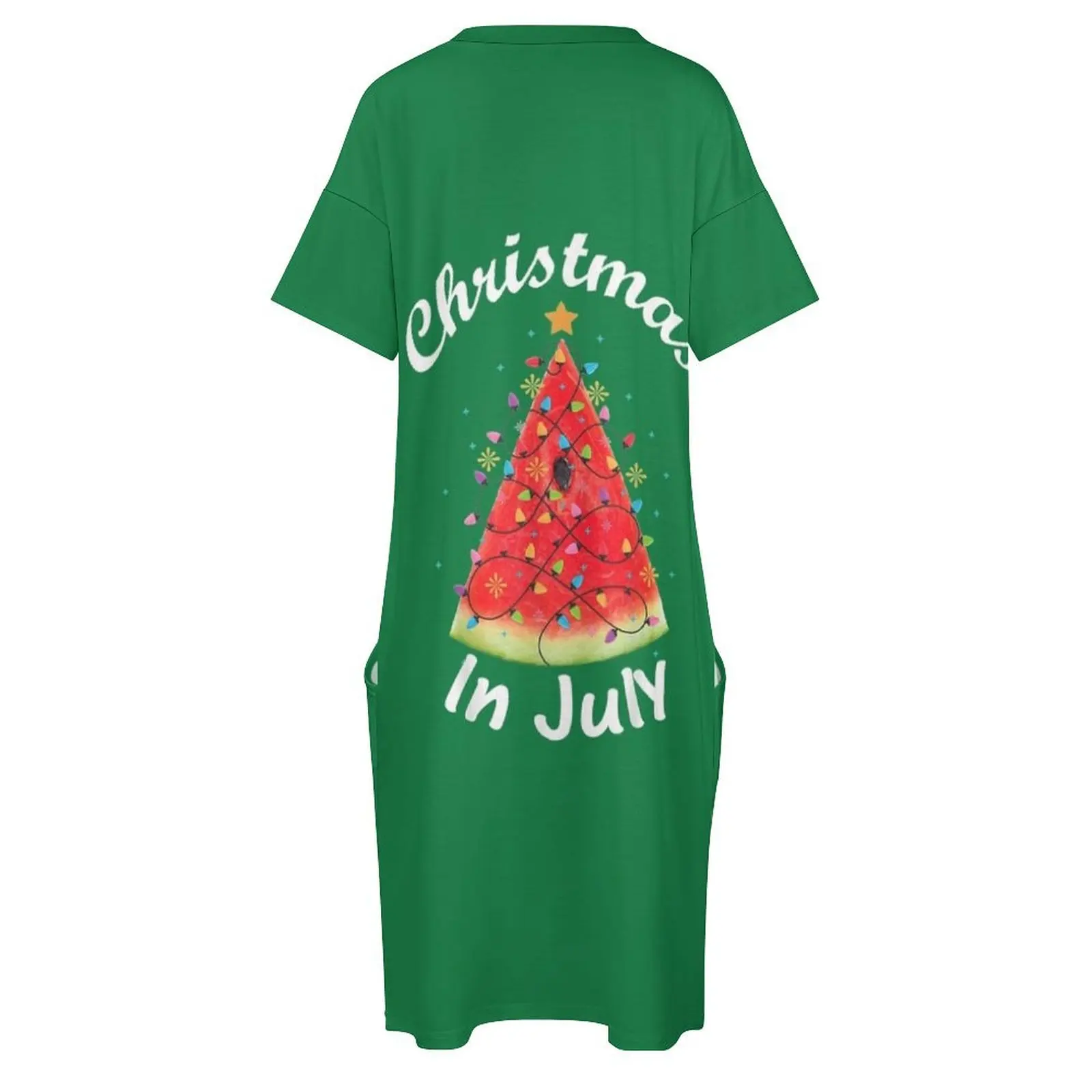 Christmas In July T-Shirt Melon Christmas Tree Summer Shirt T-Shirt Loose Pocket Dress party dresses woman clothes for woman