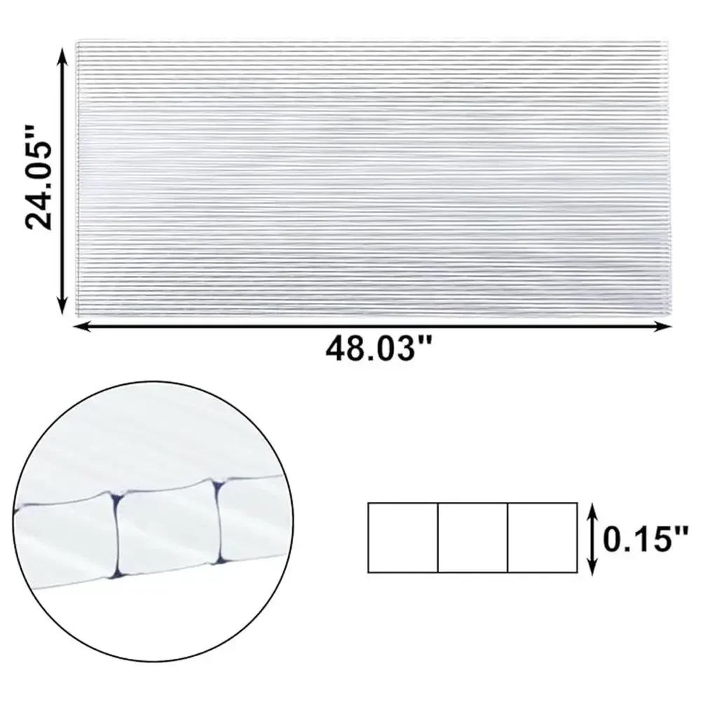 14 Pack 2ft x 4ft 0.15in Twin-Wall Polycarbonate Corrugated Panels, UV Protected for Greenhouse & Plant Stand Roof